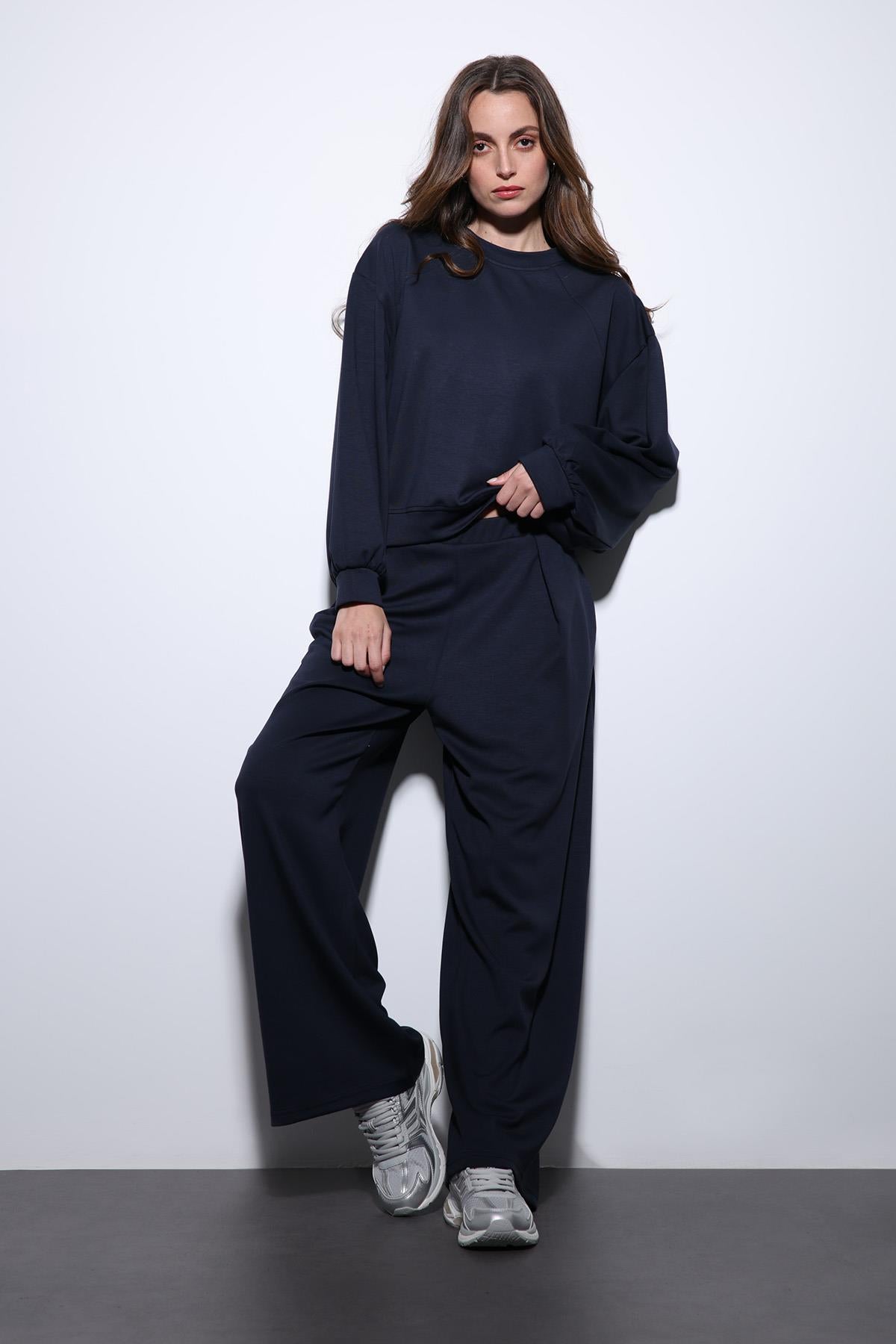 Antioch-Lacivert Geniş Paça Relaxed Kadın Takım-Takım-2-Milagron.com