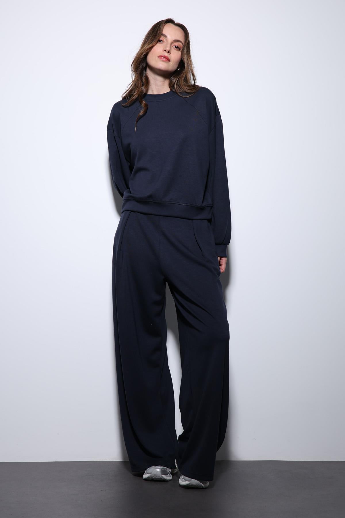 Antioch-Lacivert Geniş Paça Relaxed Kadın Takım-Takım-4-Milagron.com