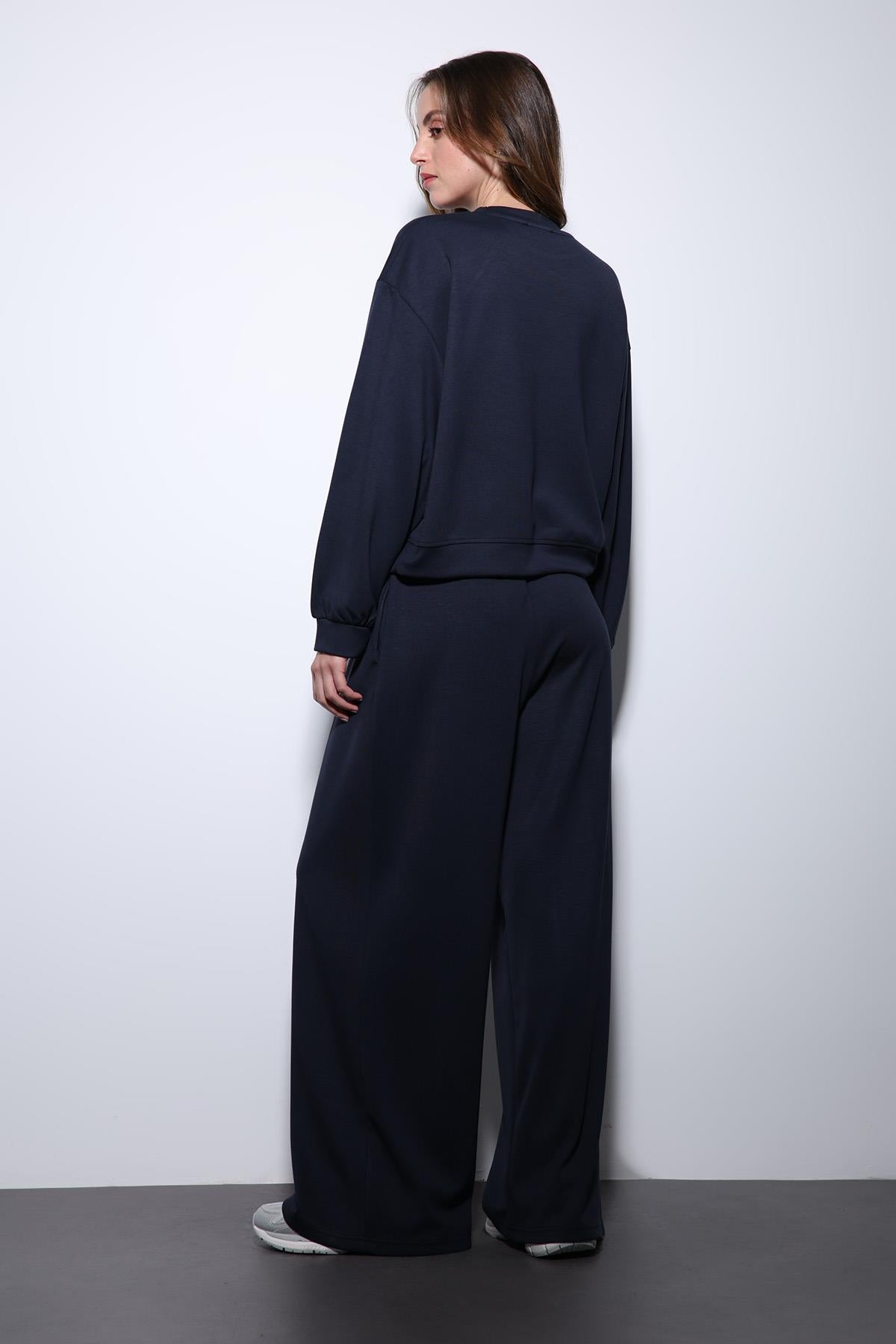 Antioch-Lacivert Geniş Paça Relaxed Kadın Takım-Takım-8-Milagron.com