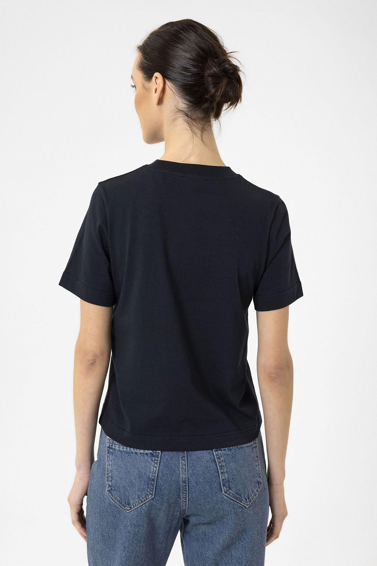 Antioch-Lacivert Kadın Bisiklet Yaka Basic T Shirt-T-Shirts-5-Milagron.com