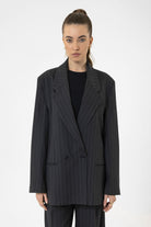 Antioch-Lacivert Kadın Çizgili Oversize Blazer Ceket-Ceket-1-Milagron.com