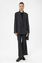 Antioch-Lacivert Kadın Çizgili Oversize Blazer Ceket-Ceket-2-Milagron.com