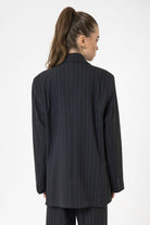 Antioch-Lacivert Kadın Çizgili Oversize Blazer Ceket-Ceket-5-Milagron.com