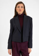 Antioch-Lacivert Kadın İnce Çizgili Crop Blazer Ceket-Ceket-1-Milagron.com