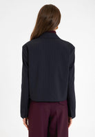 Antioch-Lacivert Kadın İnce Çizgili Crop Blazer Ceket-Ceket-5-Milagron.com