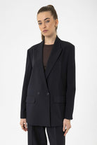 Antioch-Lacivert Kadın Kruvaze Kapama Oversize Blazer Ceket-Blazer Ceket-2-Milagron.com