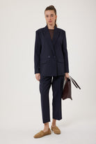 Antioch-Lacivert Kadın Kruvaze Kapama Oversize Blazer Ceket-Blazer Ceket-3-Milagron.com
