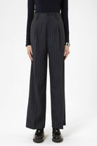 Antioch-Lacivert Kadın Yüksek Bel Pileli Çizgili Pantolon-Pantolon-1-Milagron.com