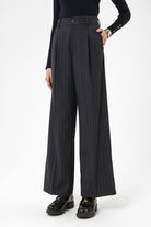 Antioch-Lacivert Kadın Yüksek Bel Pileli Çizgili Pantolon-Pantolon-4-Milagron.com