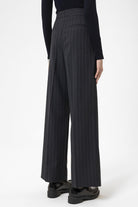 Antioch-Lacivert Kadın Yüksek Bel Pileli Çizgili Pantolon-Pantolon-6-Milagron.com