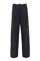 Antioch-Lacivert Kadın Yüksek Bel Pileli Çizgili Pantolon-Pantolon-7-Milagron.com