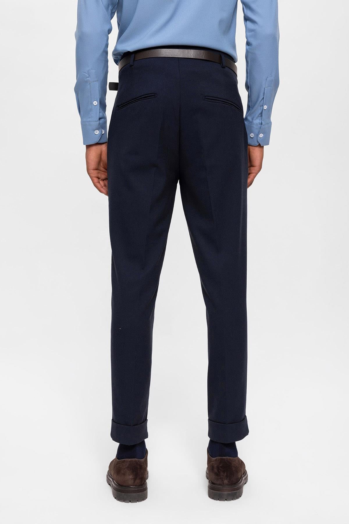 Antioch Lacivert Kemerli Double Paça Pantolon