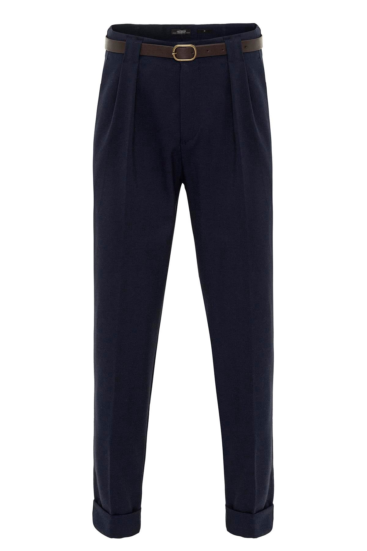 Antioch Lacivert Kemerli Double Paça Pantolon