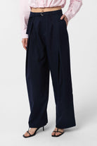 Antioch-Lacivert Kemerli Pilili Kadın Pantolon-Kumaş Pantolon-1-Milagron.com