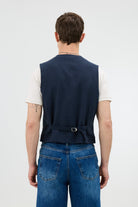 Antioch Lacivert Keten Karışımlı Balıksırtı Desenli Erkek Yelek