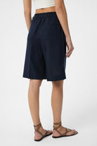 Antioch-Lacivert Keten Karışımlı Kadın Bermuda-Şort-4-Milagron.com