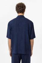 Antioch-Lacivert Keten Karışımlı Kısa Kollu Erkek Gömlek-Gömlek-5-Milagron.com