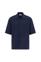 Antioch-Lacivert Keten Karışımlı Kısa Kollu Erkek Gömlek-Gömlek-6-Milagron.com