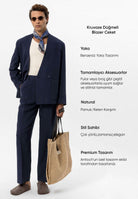 Antioch-Lacivert Keten Karışımlı Kruvaze Düğmeli Erkek Blazer Ceket-Ceket-3-Milagron.com