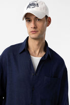 Antioch-Lacivert Keten Karışımlı Relax Fit Erkek Gömlek-Gömlek-3-Milagron.com