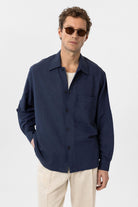 Antioch-Lacivert Keten Karışımlı Relaxed Erkek Gömlek-Gömlek-1-Milagron.com