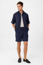 Antioch-Lacivert Keten Karışımlı Relaxed Erkek Gömlek-Gömlek-3-Milagron.com