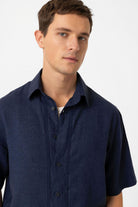 Antioch-Lacivert Keten Karışımlı Relaxed Erkek Gömlek-Gömlek-4-Milagron.com