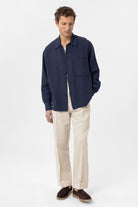 Antioch-Lacivert Keten Karışımlı Relaxed Erkek Gömlek-Gömlek-5-Milagron.com