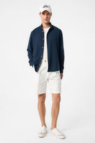 Antioch-Lacivert Keten Karışımlı Yaka Düğmeli Erkek Gömlek-Gömlek-2-Milagron.com