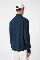 Antioch-Lacivert Keten Karışımlı Yaka Düğmeli Erkek Gömlek-Gömlek-4-Milagron.com