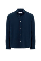 Antioch-Lacivert Keten Karışımlı Yaka Düğmeli Erkek Gömlek-Gömlek-5-Milagron.com