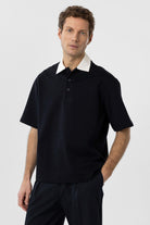 Antioch-Lacivert Kontrast Yaka İnterlok Dokulu Erkek T Shirt-T-Shirts-2-Milagron.com