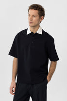 Antioch-Lacivert Kontrast Yaka İnterlok Dokulu Erkek T Shirt-T-Shirts-4-Milagron.com