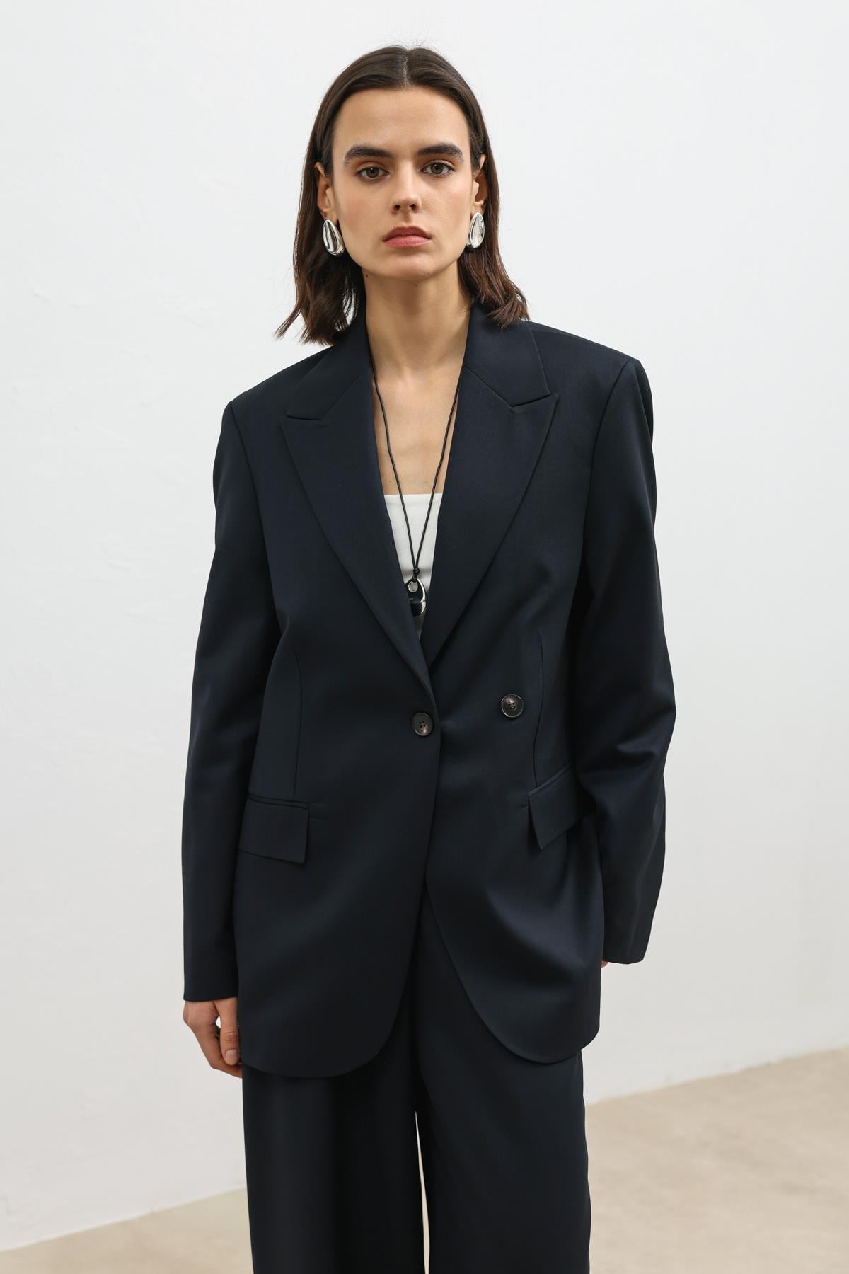 Antioch Lacivert Kruvaze Kadın Blazer