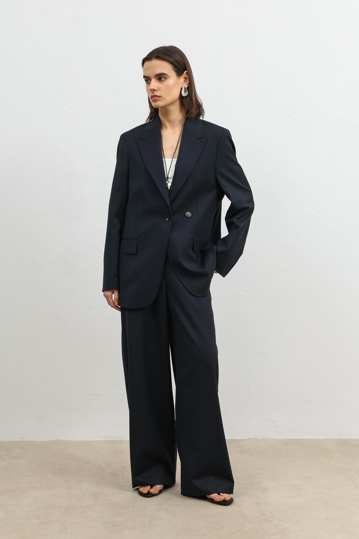 Antioch Lacivert Kruvaze Kadın Blazer