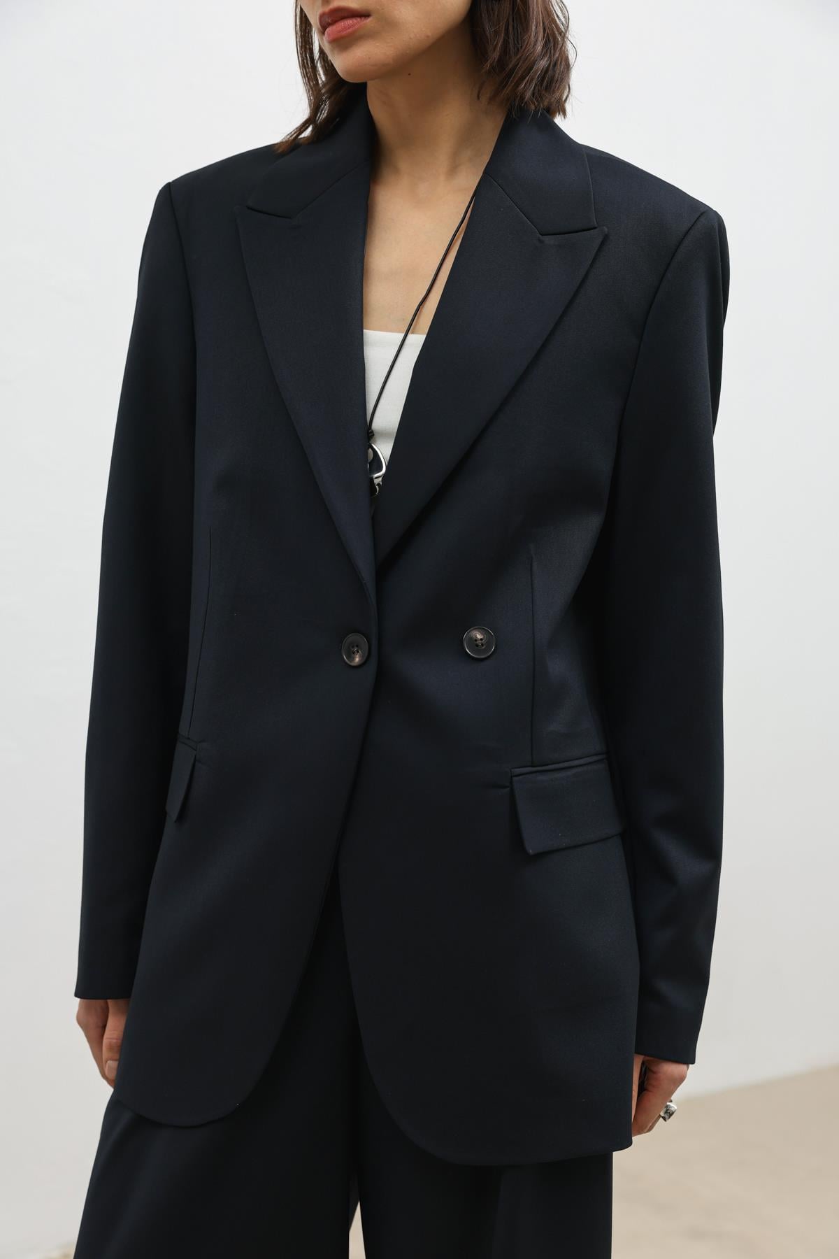 Antioch Lacivert Kruvaze Kadın Blazer