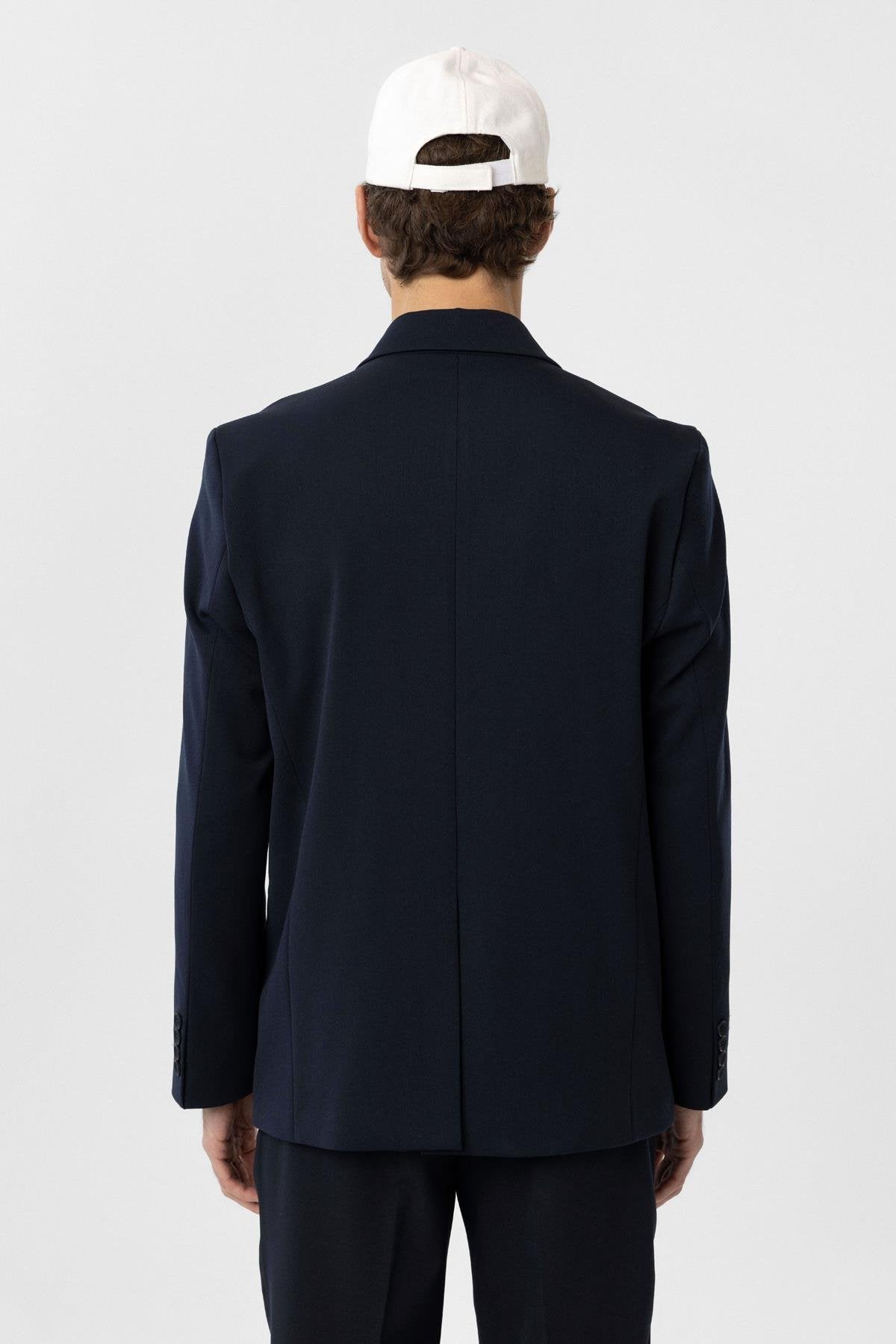 Antioch-Lacivert Kruvaze Kapama Fleto Cepli Erkek Blazer Ceket-Blazer Ceket-5-Milagron.com