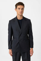 Antioch-Lacivert Kruvaze Kapama İtalyan Kesim Yün Karışımlı Çizgili Erkek Teknik Takım-Takım Elbise-2-Milagron.com