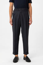 Antioch-Lacivert Kruvaze Kapama İtalyan Kesim Yün Karışımlı Çizgili Erkek Teknik Takım-Takım Elbise-4-Milagron.com