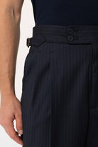 Antioch-Lacivert Kruvaze Kapama İtalyan Kesim Yün Karışımlı Çizgili Erkek Teknik Takım-Takım Elbise-5-Milagron.com