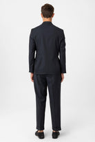 Antioch-Lacivert Kruvaze Kapama İtalyan Kesim Yün Karışımlı Çizgili Erkek Teknik Takım-Takım Elbise-6-Milagron.com