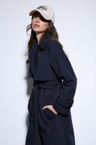 Antioch-Antioch Lacivert Kruvaze Kemerli Kadın Trençkot-Trençkot-3-Milagron.com