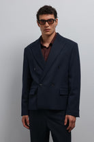 Antioch-Lacivert Kruvaze Relax Crop Fit Blazer Ceket-Blazer Ceket-1-Milagron.com