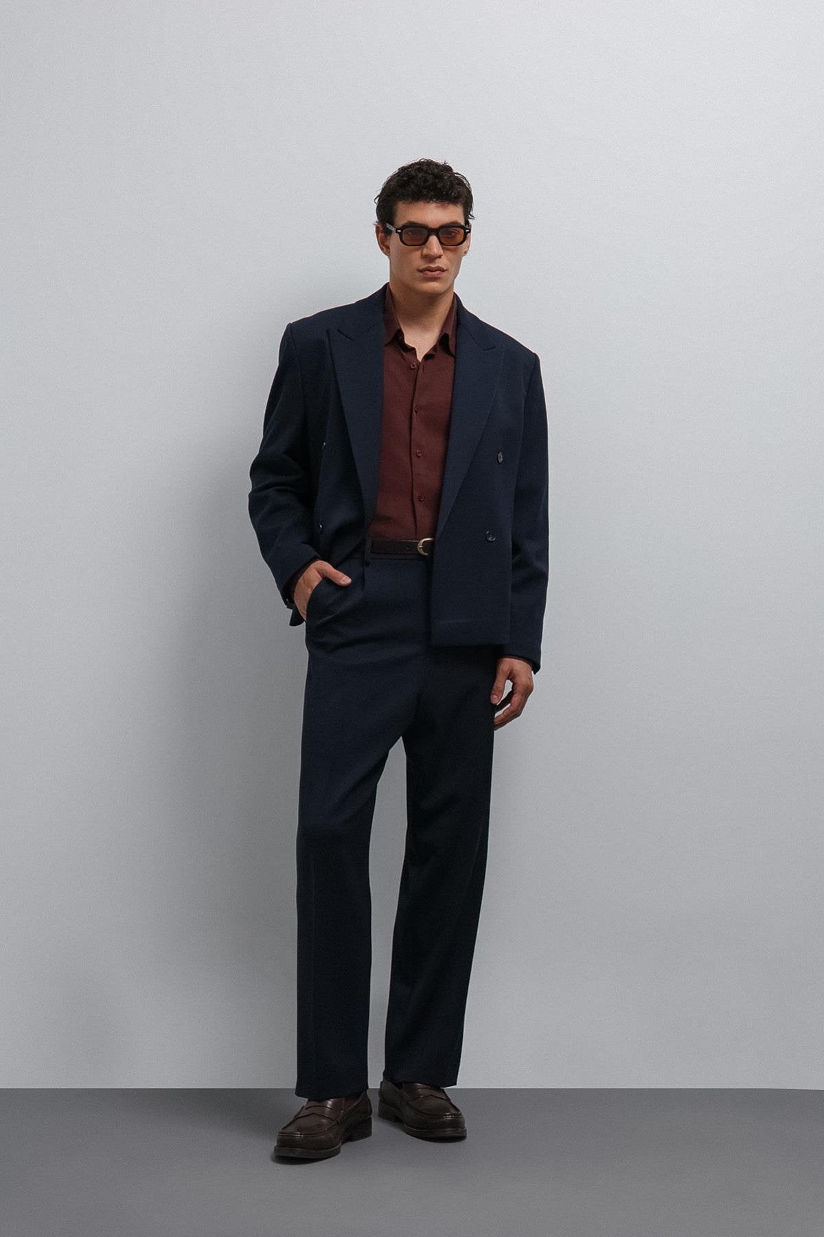 Antioch-Lacivert Kruvaze Relax Crop Fit Blazer Ceket-Blazer Ceket-2-Milagron.com