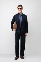 Antioch Lacivert Kruvaze Relaxed Fit Erkek Blazer Ceket