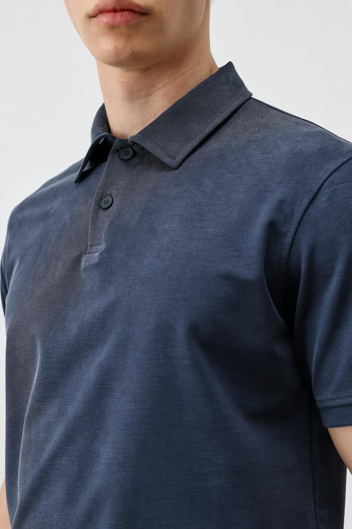 Antioch Lacivert Lyocell Karışımlı Polo Yaka Erkek T-Shirt