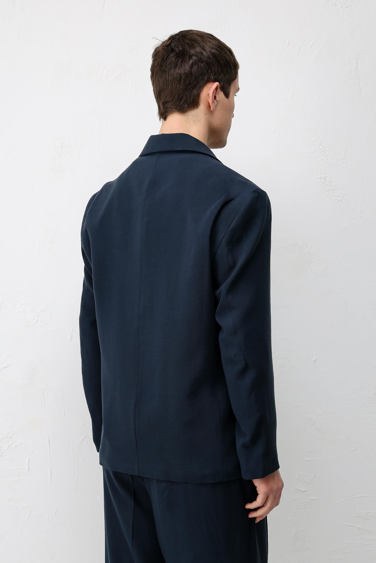 Antioch Lacivert Modal Karışımlı Relaxed Fit Erkek Blazer Ceket
