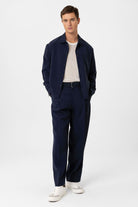 Antioch-Lacivert Modal Kumaş Relax Fit Kemerli Erkek Pantolon-Kumaş Pantolon-2-Milagron.com