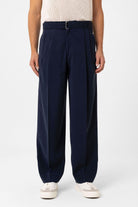 Antioch-Lacivert Modal Kumaş Relax Fit Kemerli Erkek Pantolon-Kumaş Pantolon-3-Milagron.com