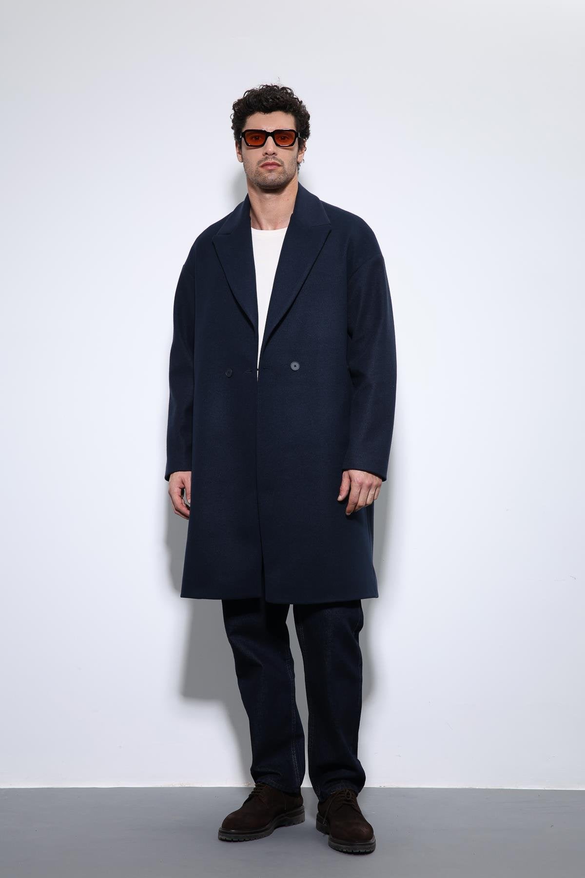 Antioch-Lacivert Oversize Kruvaze Erkek Kaban-Kaban-2-Milagron.com